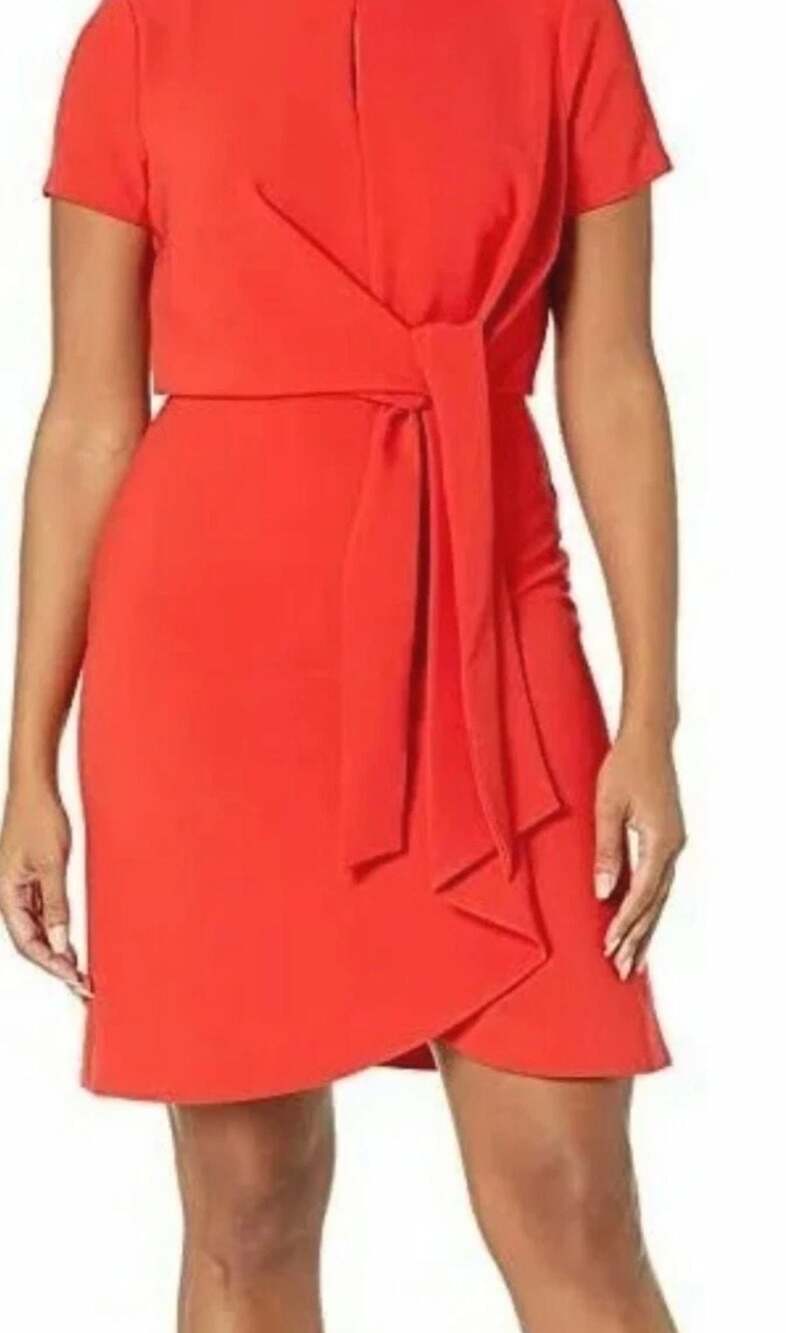 Tahari Arthur S. Levine Red Short Sleeve Tie-Waist Sheath Dress Size 12